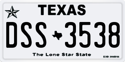 TX license plate DSS3538