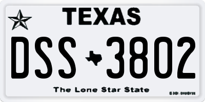 TX license plate DSS3802