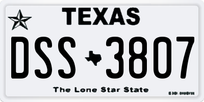 TX license plate DSS3807