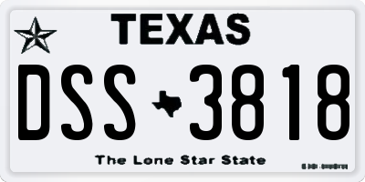 TX license plate DSS3818