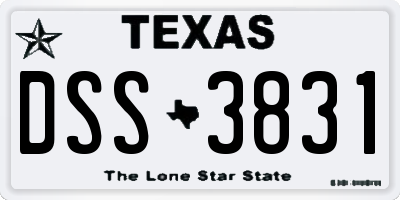 TX license plate DSS3831