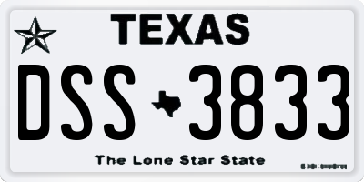 TX license plate DSS3833