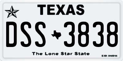 TX license plate DSS3838