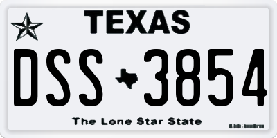TX license plate DSS3854