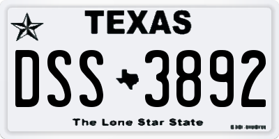 TX license plate DSS3892