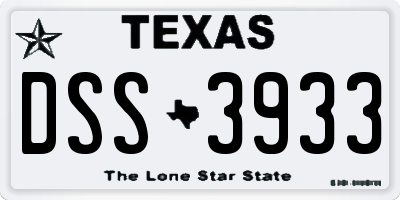 TX license plate DSS3933
