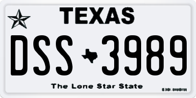 TX license plate DSS3989