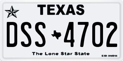 TX license plate DSS4702