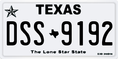 TX license plate DSS9192