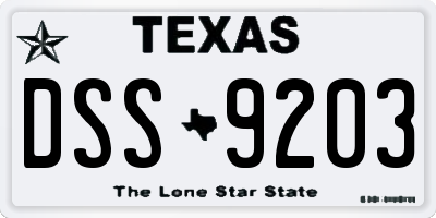 TX license plate DSS9203