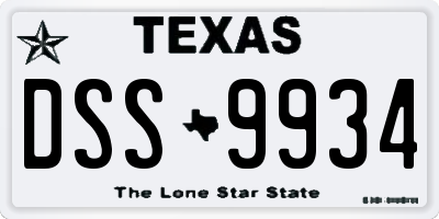 TX license plate DSS9934
