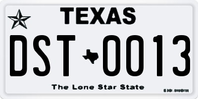 TX license plate DST0013