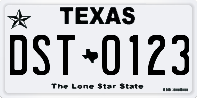 TX license plate DST0123