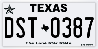 TX license plate DST0387
