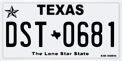 TX license plate DST0681