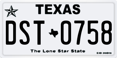 TX license plate DST0758