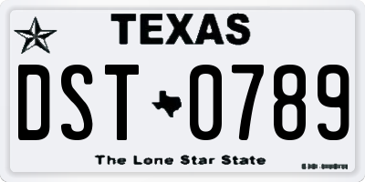 TX license plate DST0789
