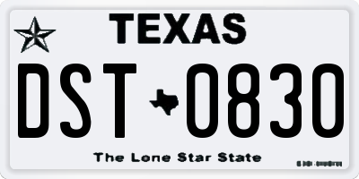 TX license plate DST0830