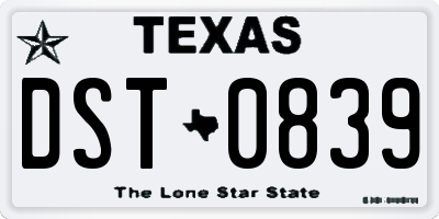 TX license plate DST0839