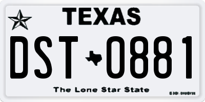 TX license plate DST0881