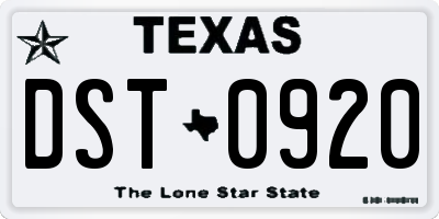 TX license plate DST0920