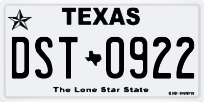 TX license plate DST0922