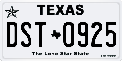 TX license plate DST0925