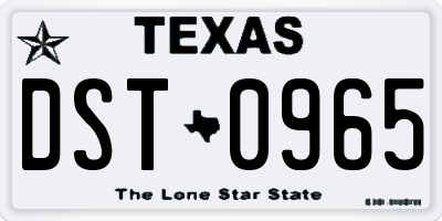TX license plate DST0965