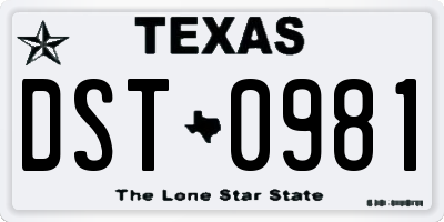 TX license plate DST0981