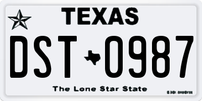 TX license plate DST0987