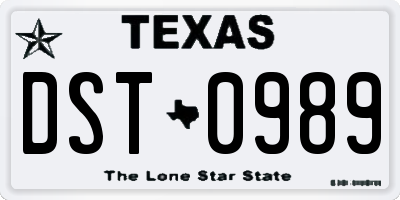 TX license plate DST0989