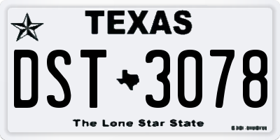 TX license plate DST3078