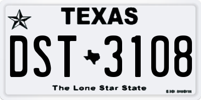 TX license plate DST3108