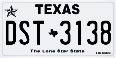 TX license plate DST3138