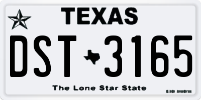 TX license plate DST3165