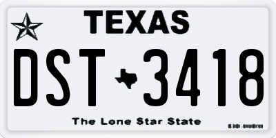TX license plate DST3418