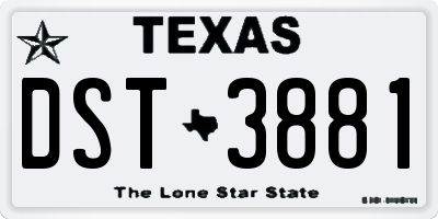 TX license plate DST3881