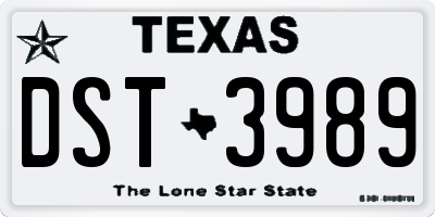 TX license plate DST3989