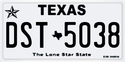 TX license plate DST5038