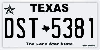 TX license plate DST5381