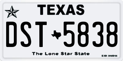 TX license plate DST5838
