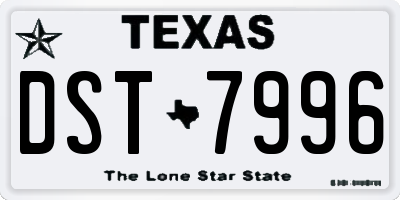 TX license plate DST7996