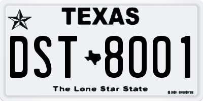 TX license plate DST8001