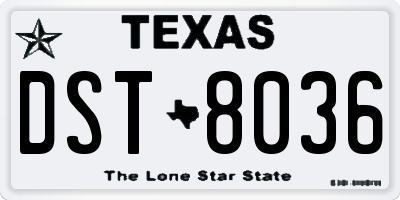 TX license plate DST8036