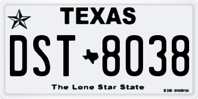 TX license plate DST8038
