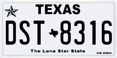 TX license plate DST8316