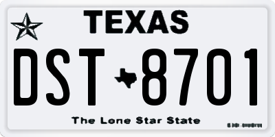 TX license plate DST8701