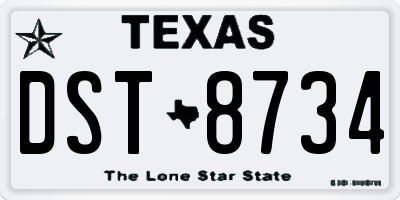 TX license plate DST8734