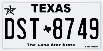 TX license plate DST8749
