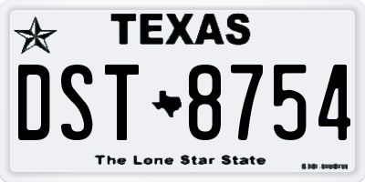 TX license plate DST8754